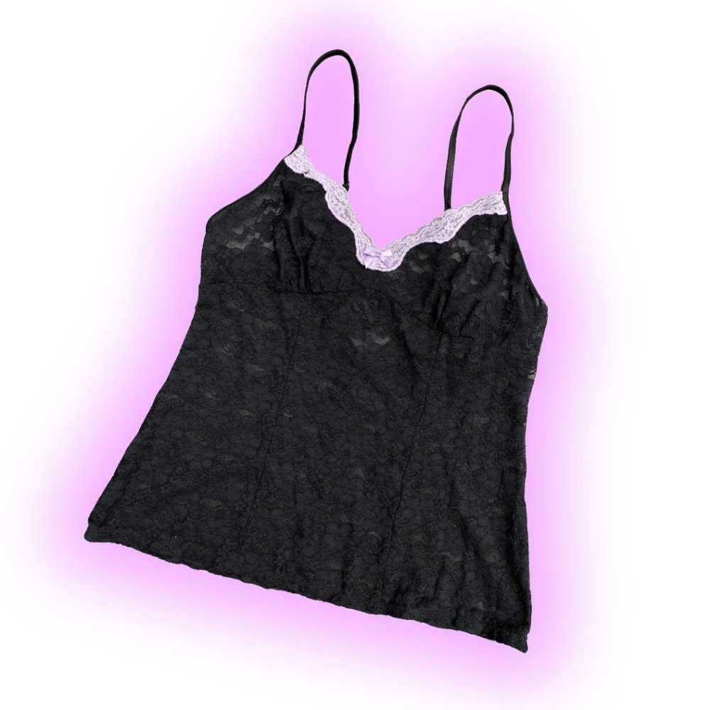 Y2K SHEER BLACK LACE TANK TOP